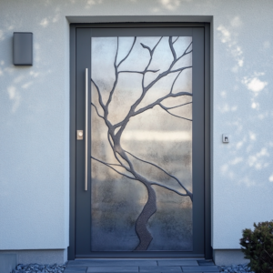 Porte d’entrée moderne en aluminium avec design artistique