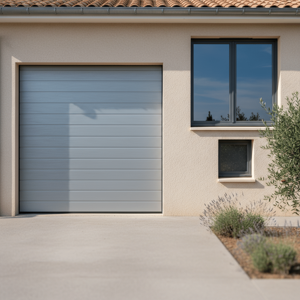 Porte de garage et fenêtres en menuiserie aluminium installées par ALVER à Montpellier et alentours.